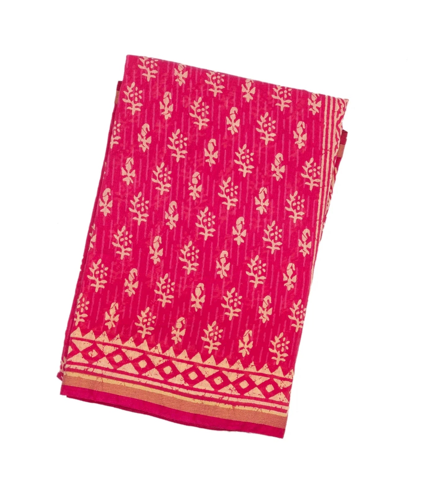 Pink Woven Jaipur Cotton Saree With Printed Beige Floral Motifs