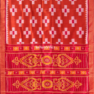 Orange Pasapali Theme Odisha Ikat Khandua Silk Saree