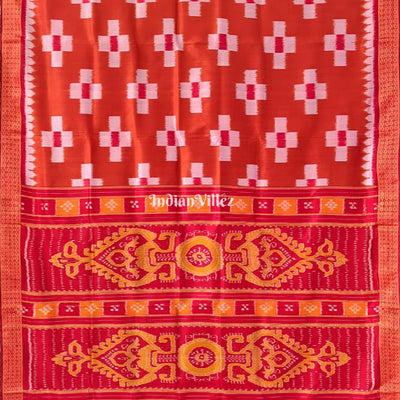 Orange Pasapali Theme Odisha Ikat Khandua Silk Saree