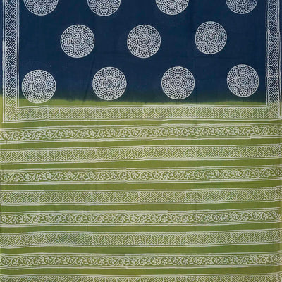 Navy Blue Woven Jaipur Cotton Saree Printed With Flower Motifs