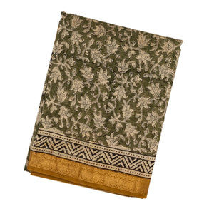 Green Handloom Chanderi Cotton Saree With Printed Floral Motifs