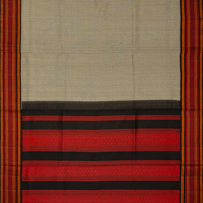 Black Handloom Kora Silk Saree With Checks & Thread Work Border