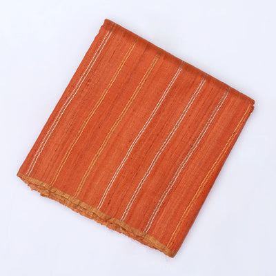 Orange Handloom Tussar Silk Saree With Embroidered Stripes