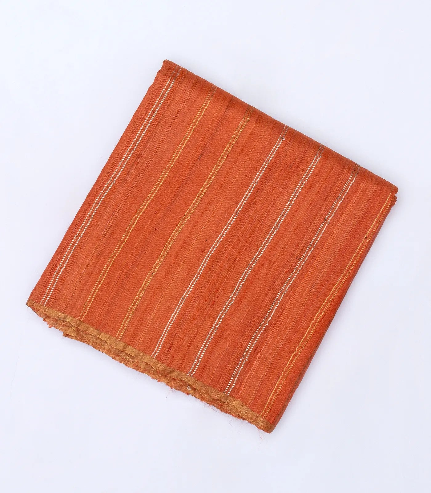 Orange Handloom Tussar Silk Saree With Embroidered Stripes