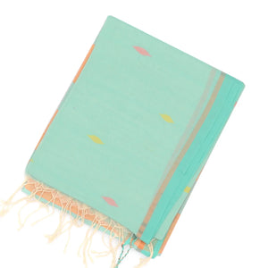 Turquoise Bengal Cotton Saree And Diamond Motifs
