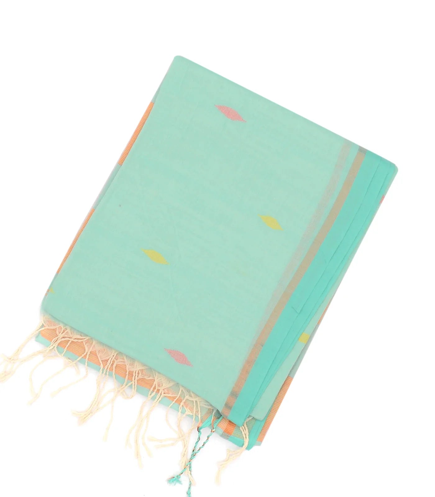 Turquoise Bengal Cotton Saree And Diamond Motifs