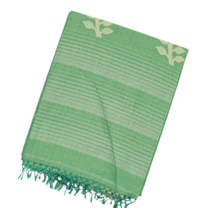 Pista Green Handloom Bengal Cotton Saree With Stripes & Buttas