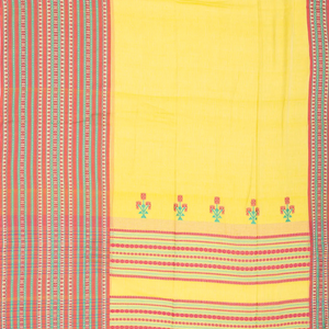 Lemon Yellow Handloom Bengal Cotton Saree With Contrast Border