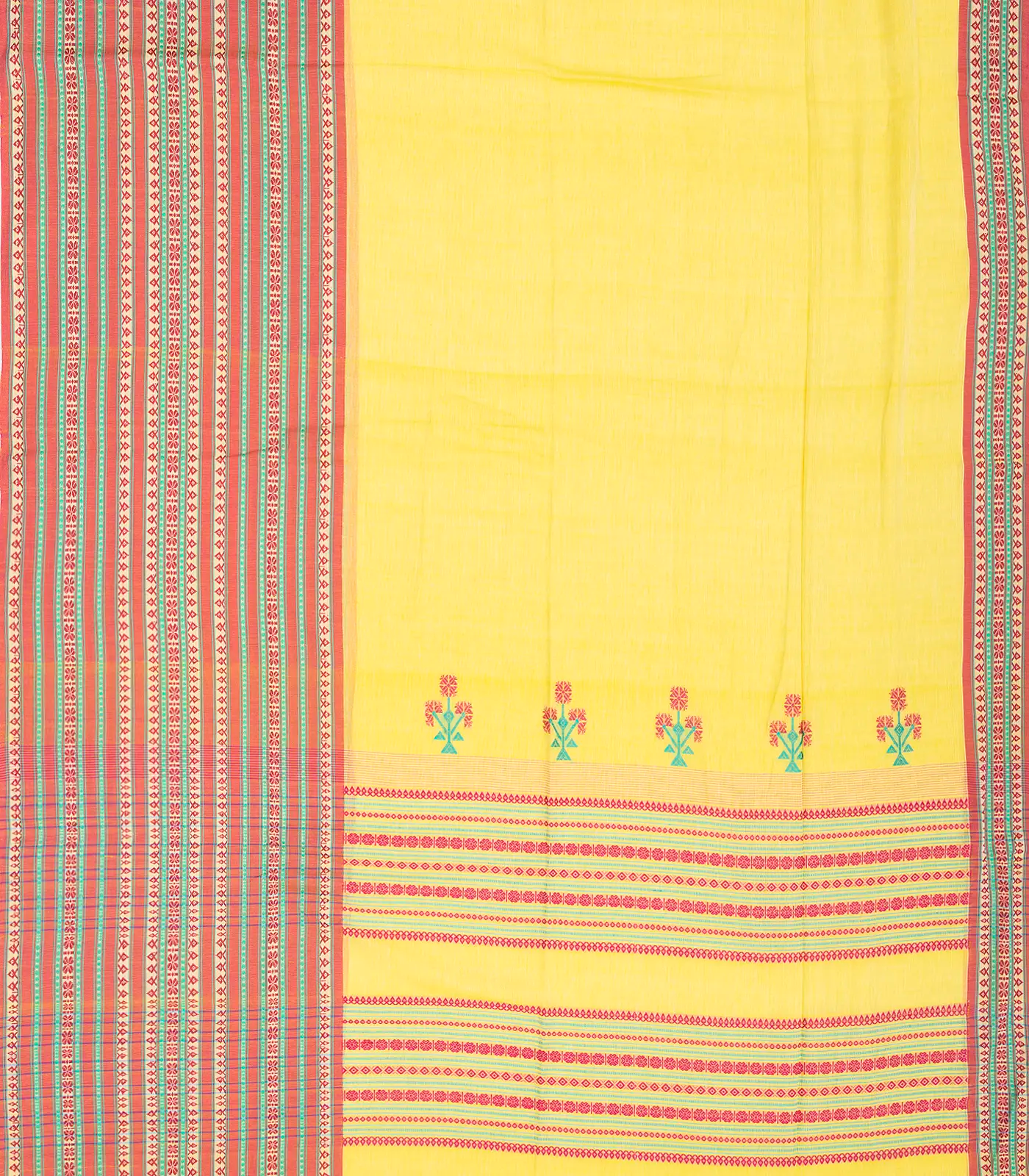 Lemon Yellow Handloom Bengal Cotton Saree With Contrast Border