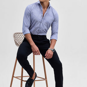 Light Blue Slim Fit Self-Design Shirt