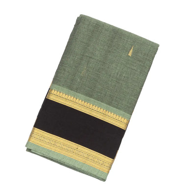 Shadow Green Handloom Kanchi Cotton Saree With Tree Buttas & Black Border