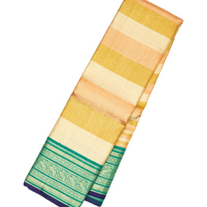 Multi Colour Handloom Kanchipuram Korvai Silk Saree With Stripes
