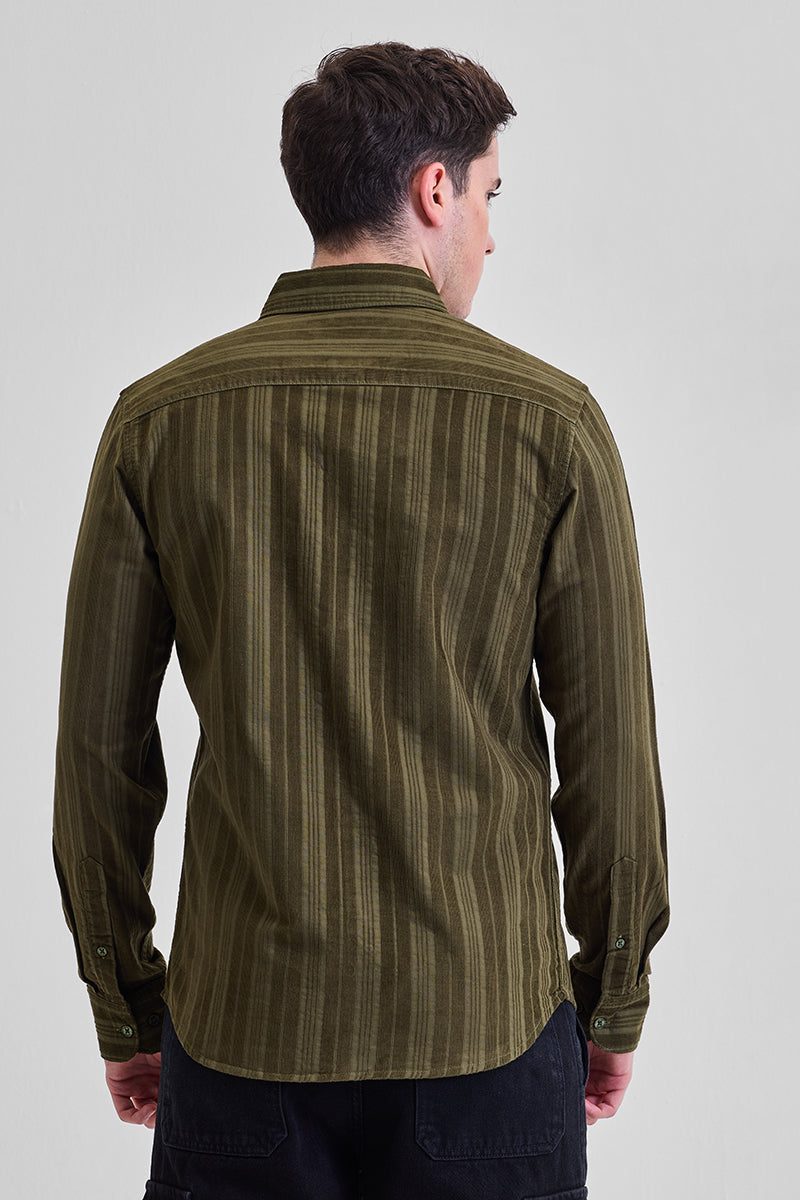 Olive Corduroy Slim Fit Shirt