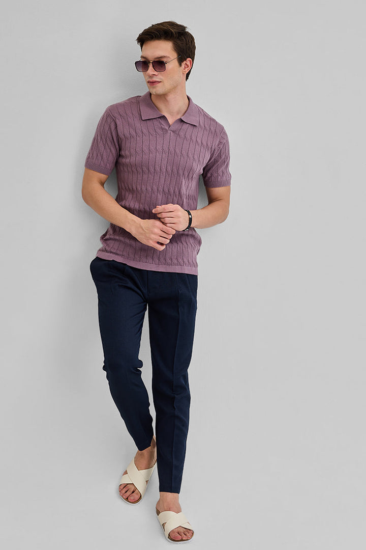 Mauve Knitted Polo T-Shirt