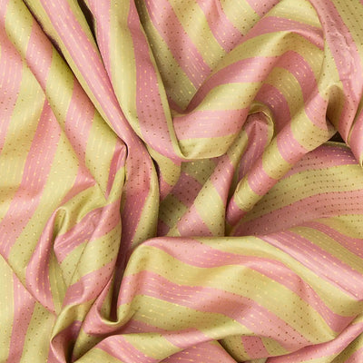 Cream & Pink Handloom Kanchipuram Silk Saree With Stripes