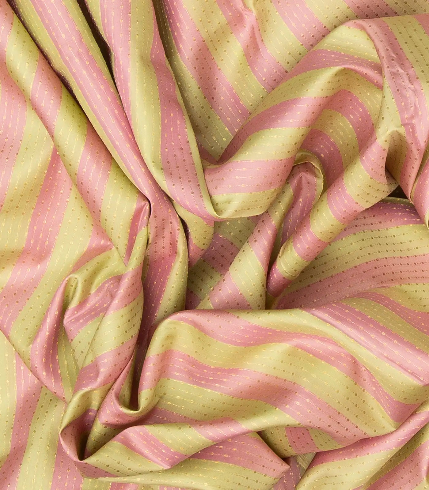 Cream & Pink Handloom Kanchipuram Silk Saree With Stripes