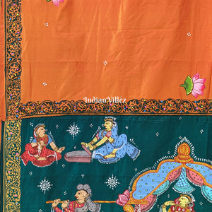 Orange Rama Green Doli Barat Design Pattachitra Saree