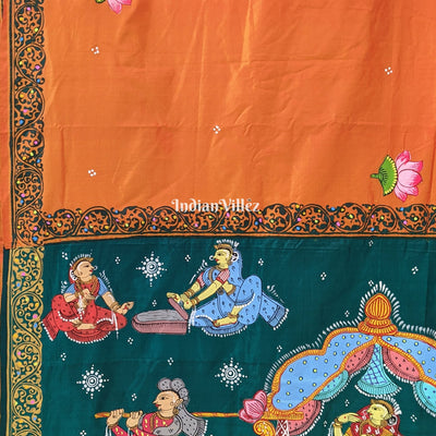 Orange Rama Green Doli Barat Design Pattachitra Saree