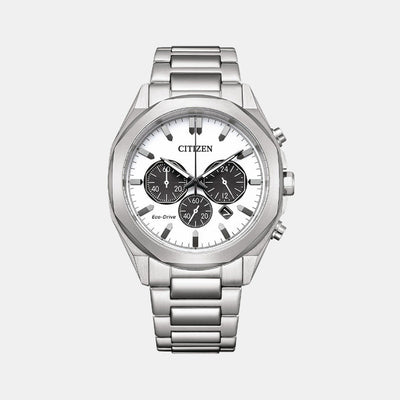 Eco-Drive Men Eco-Drive White Dial Chronograph Stainless Steel Watch CA4590-81A