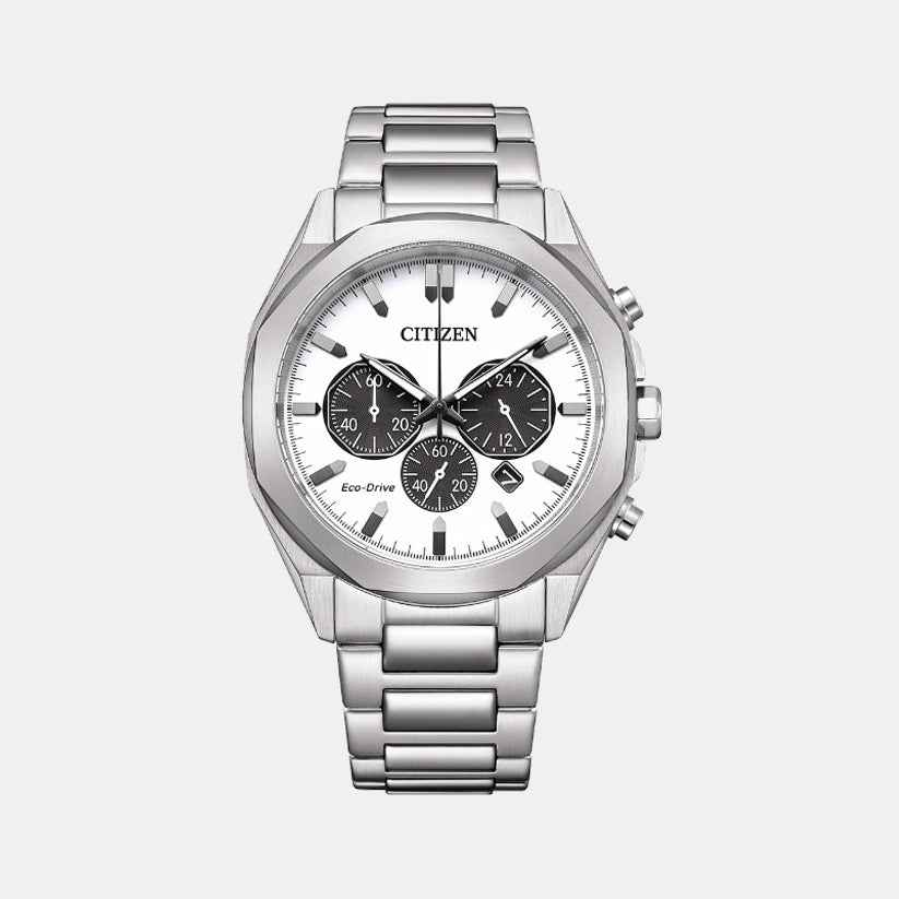 Eco-Drive Men Eco-Drive White Dial Chronograph Stainless Steel Watch CA4590-81A