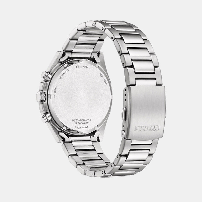 Eco-Drive Men Eco-Drive White Dial Chronograph Stainless Steel Watch CA4590-81A
