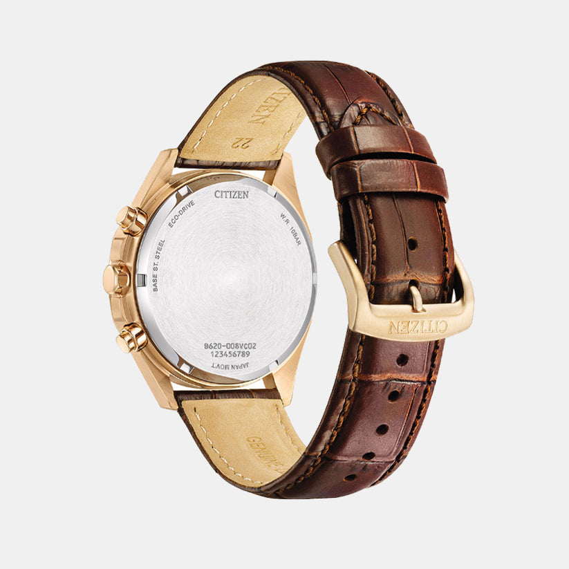 Eco-Drive Men Eco-Drive White Dial Chronograph Leather Watch CA4593-15A