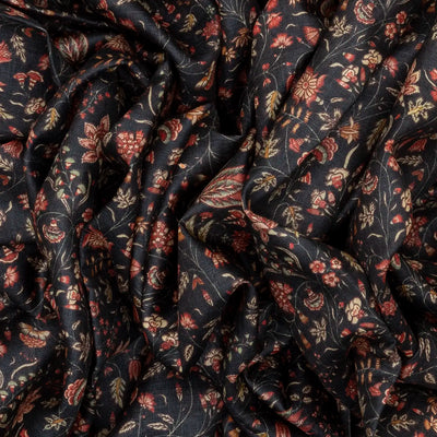 Dark Grey Handloom Tussar Silk Saree With Printed With Floral Motifs