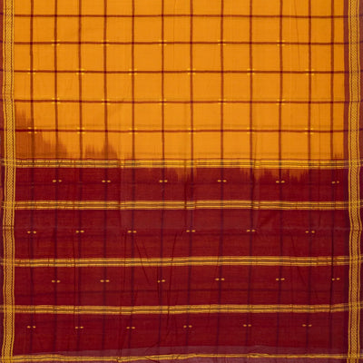 Mustard Handloom Kadapa Cotton Saree With Checks