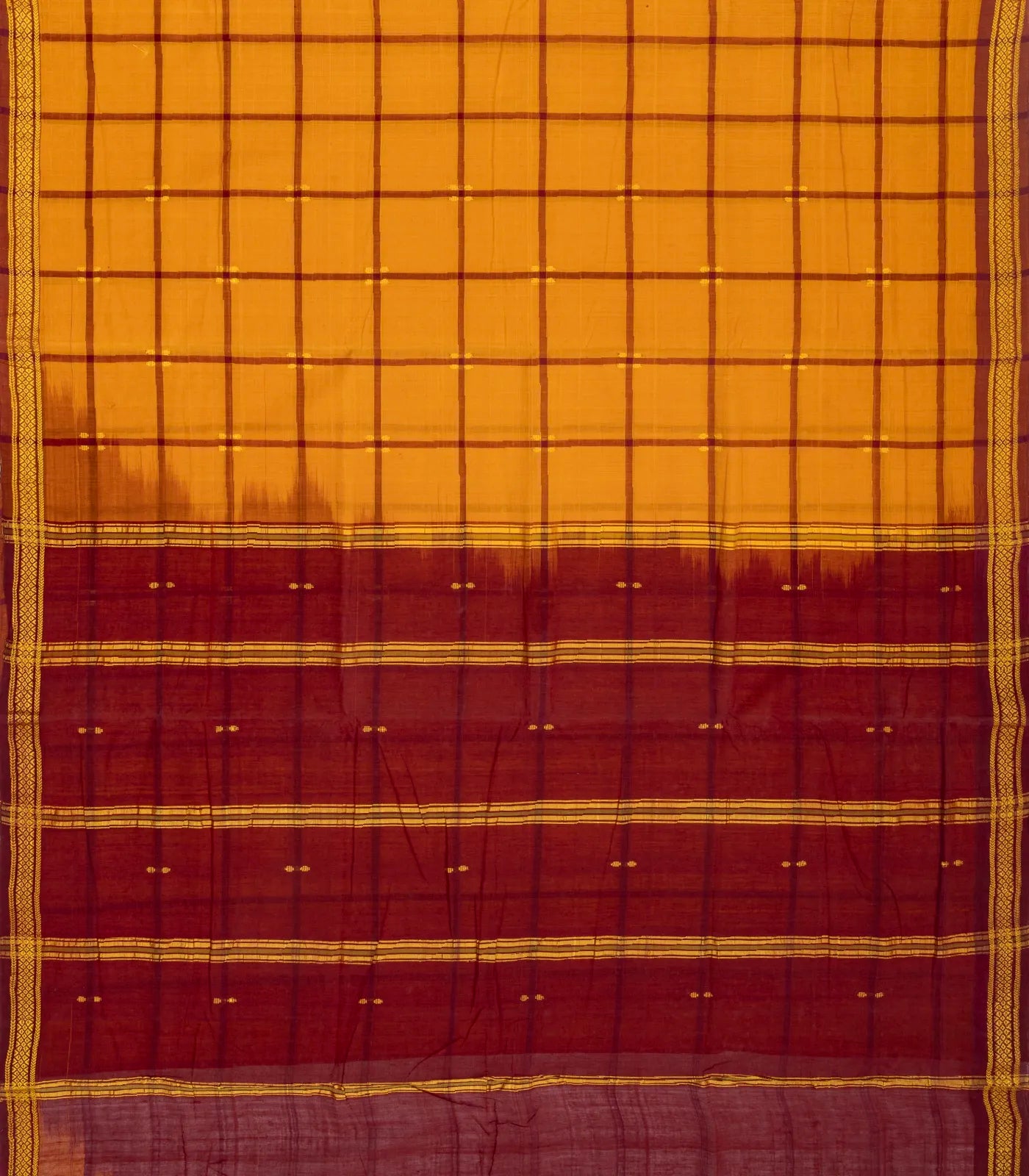 Mustard Handloom Kadapa Cotton Saree With Checks