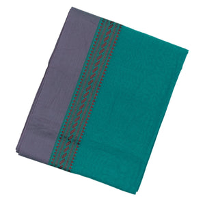 Cyan Handloom Bengal Cotton Saree With Grey Border