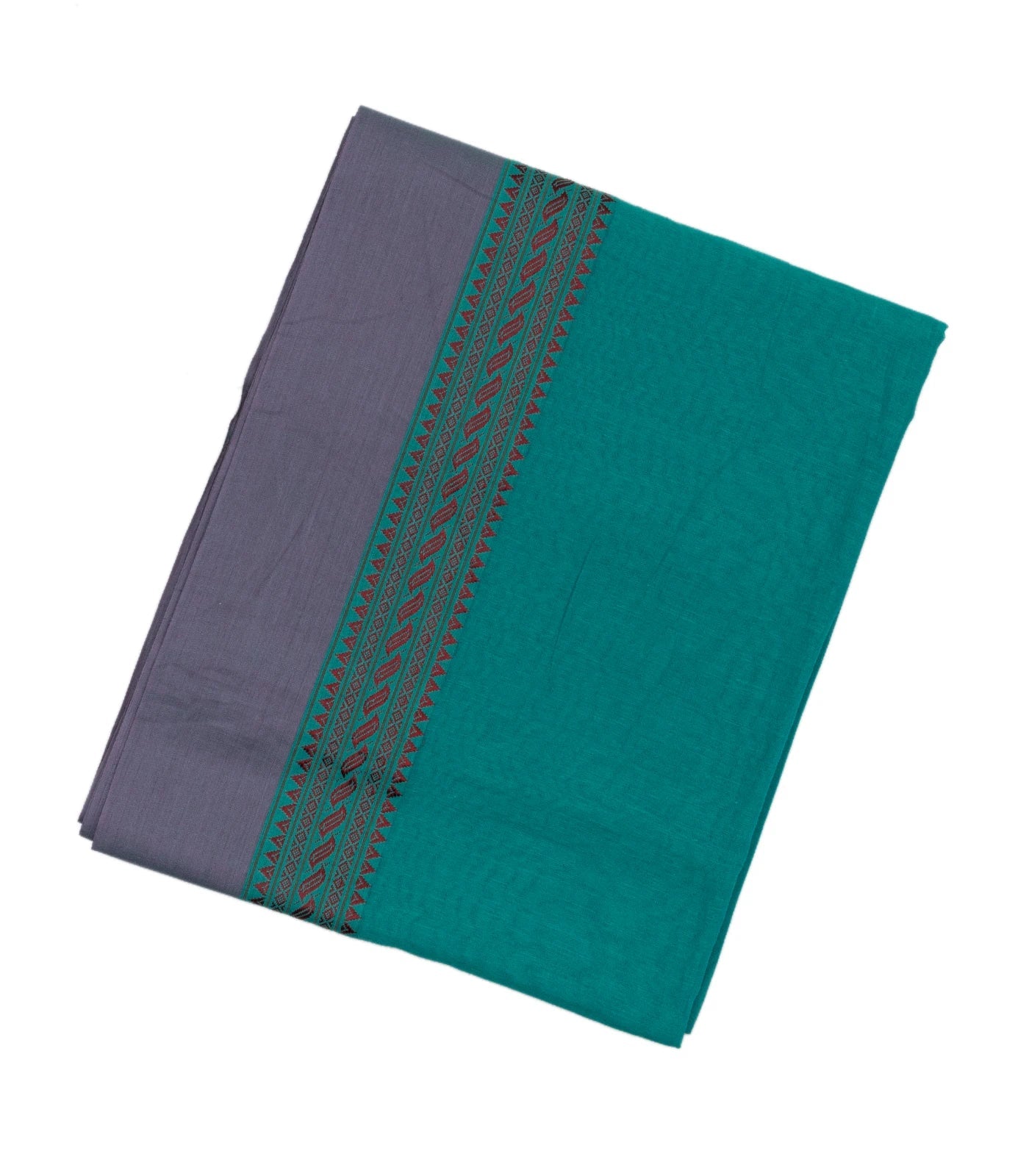 Cyan Handloom Bengal Cotton Saree With Grey Border