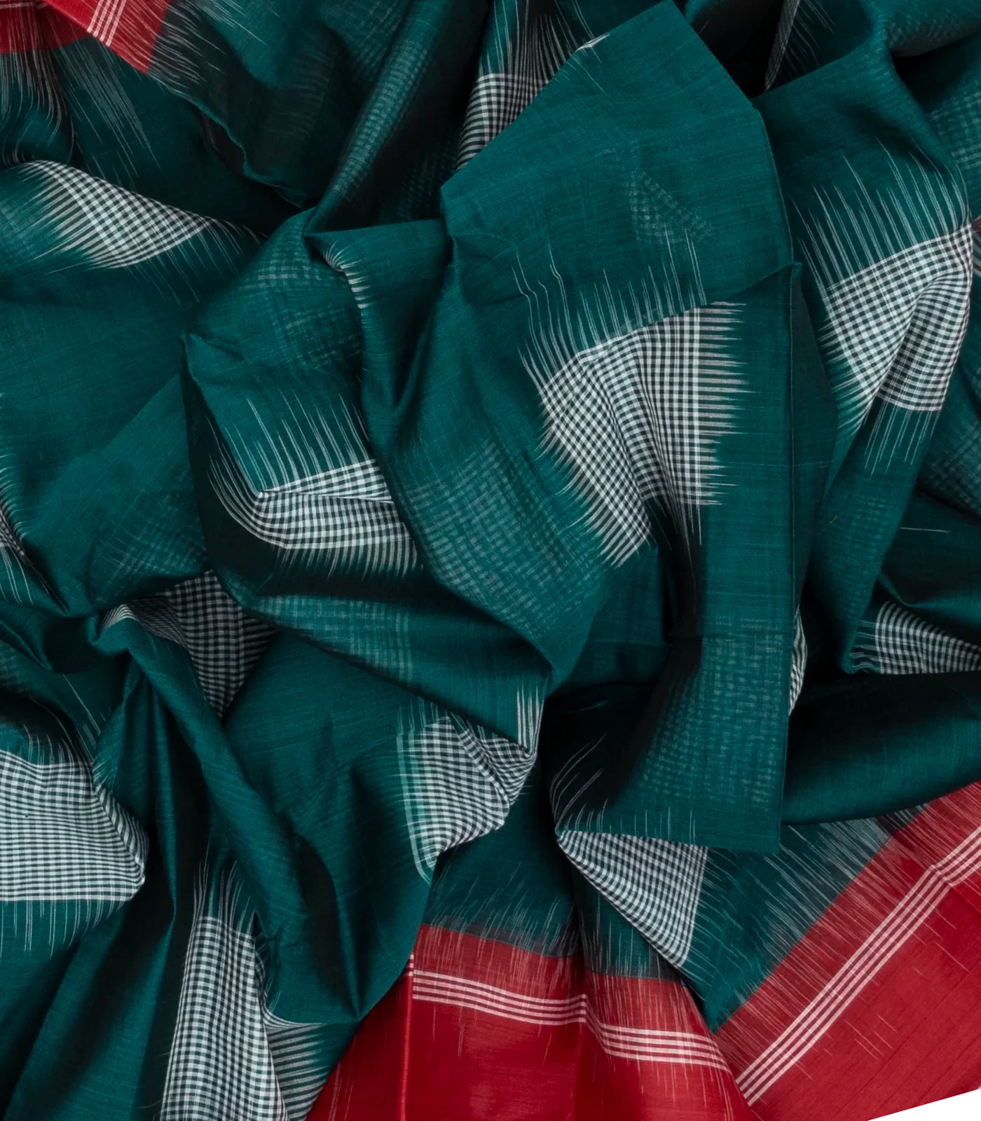 Teal Bengal Cotton Saree With Printed Checks