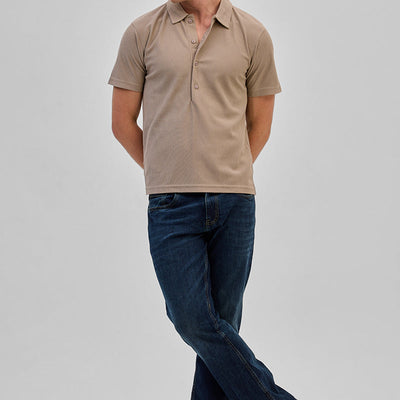 Beige Textured Polo T-Shirt