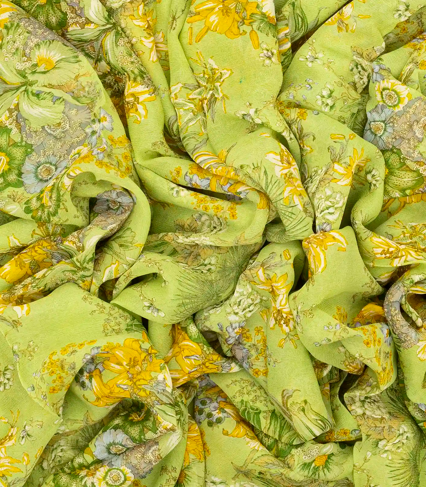 Light Green Woven Digital Printed Chiffon Silk Saree With Floral Motifs