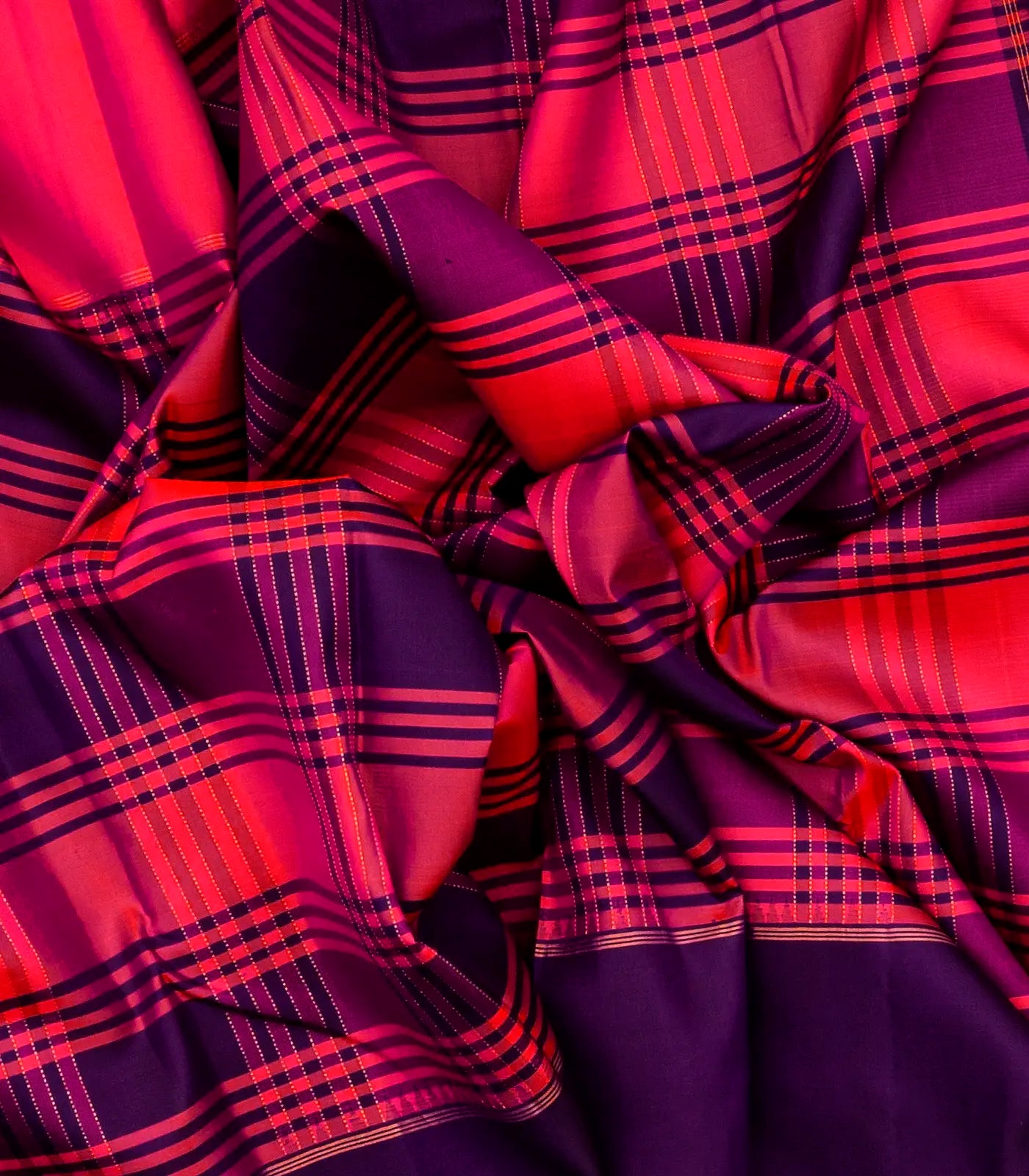 Hot Pink Handloom Kanchipuram Silk Saree With Checks