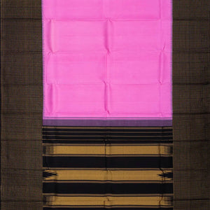 Bubble-gum Pink Handloom Kanchipuram Korvai Silk Saree With Black Border