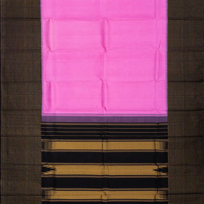 Bubble-gum Pink Handloom Kanchipuram Korvai Silk Saree With Black Border