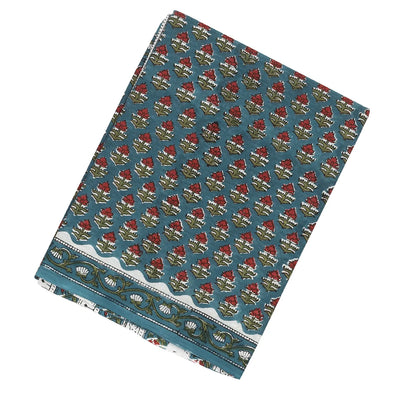 Blue Woven Jaipur Cotton Saree With Printed Floral Motifs