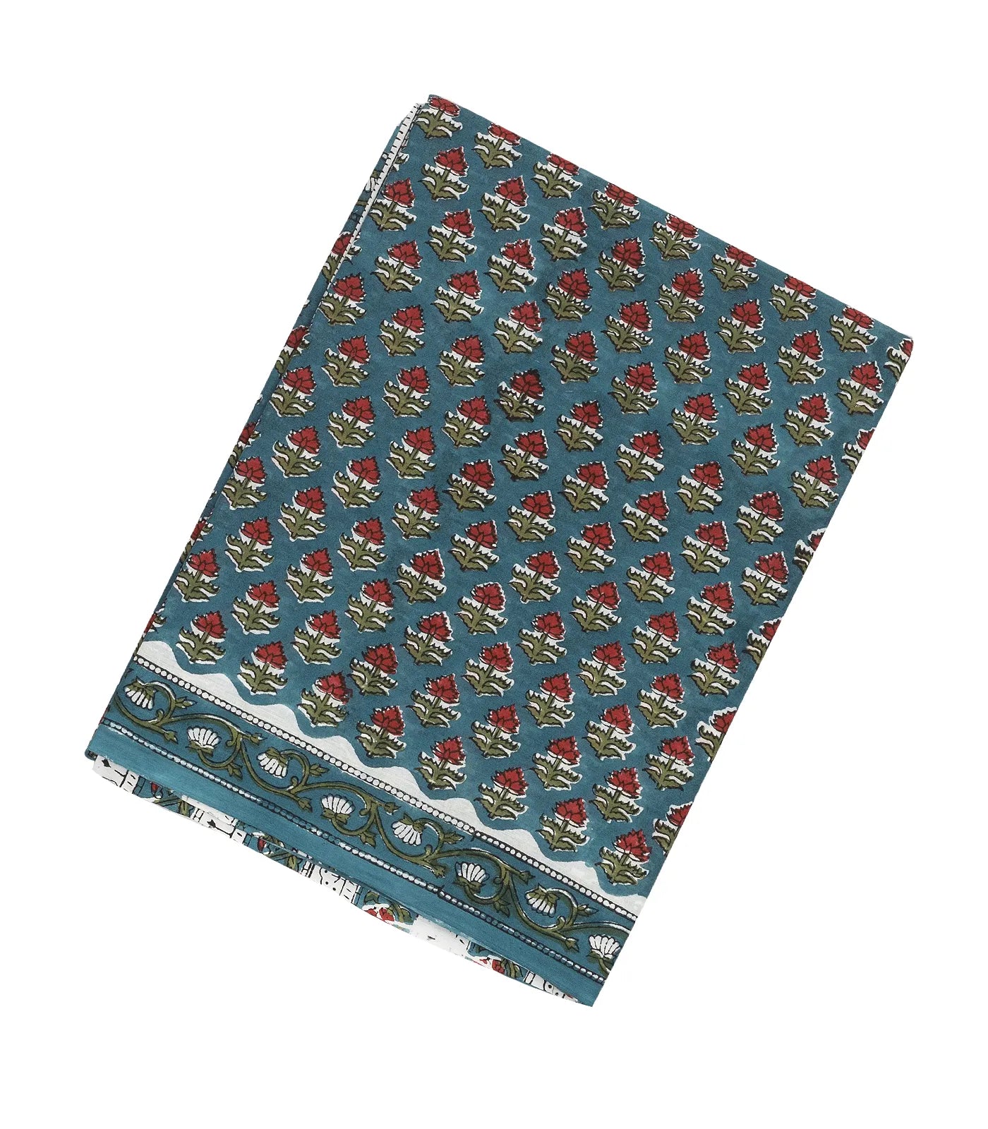 Blue Woven Jaipur Cotton Saree With Printed Floral Motifs