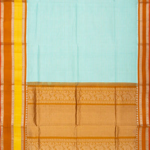Turquoise Handloom Chirala Silk Cotton Saree With Stripes
