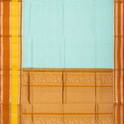 Turquoise Handloom Chirala Silk Cotton Saree With Stripes
