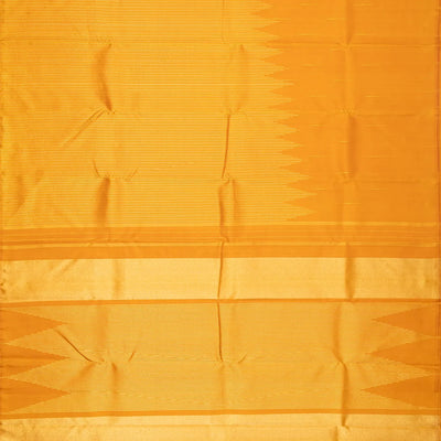Mustard Handloom Kanchipuram Silk Saree With Zari Stripes