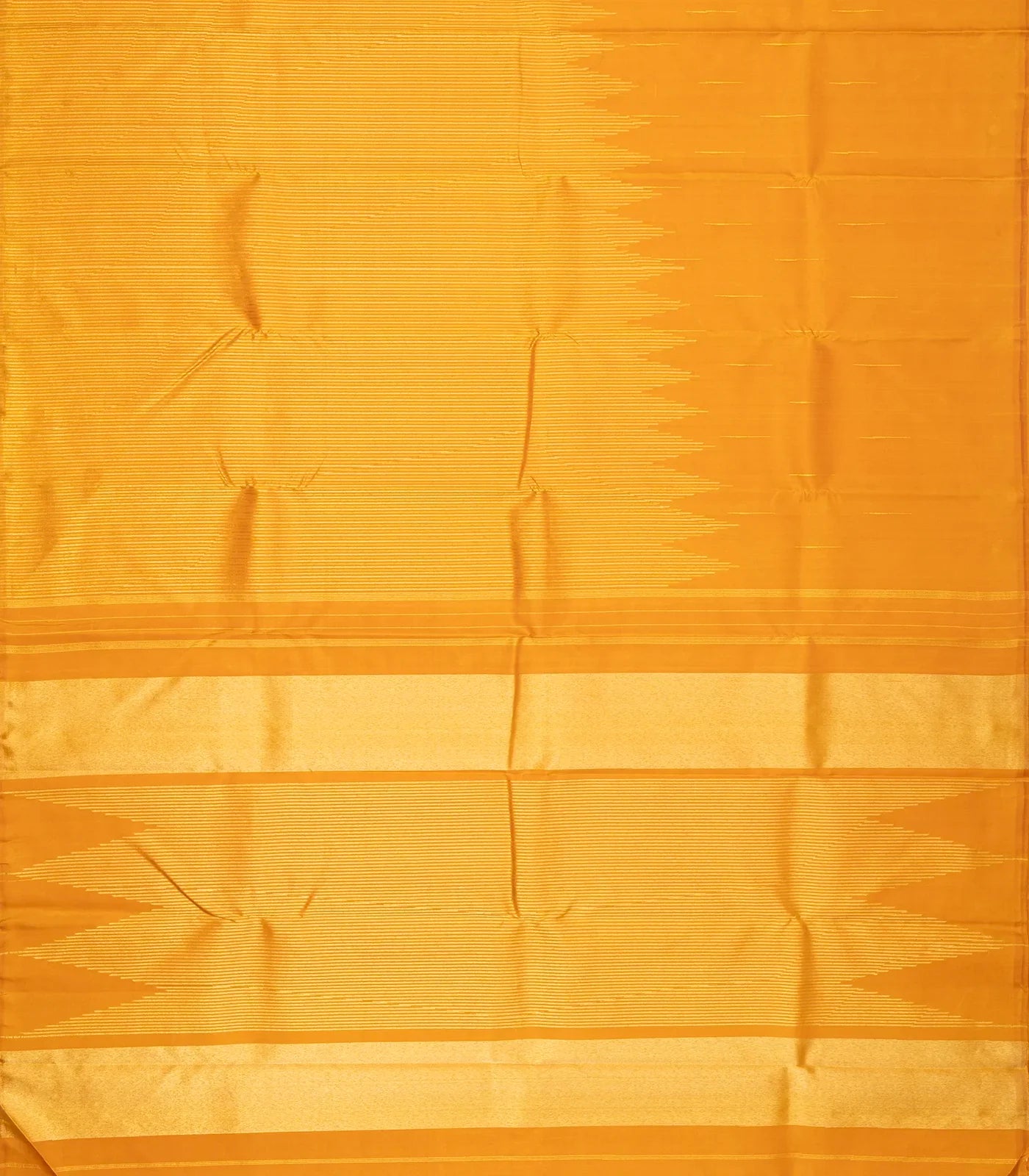 Mustard Handloom Kanchipuram Silk Saree With Zari Stripes