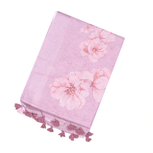 Bubblegum Pink Handloom Linen Saree With Printed Floral Motifs