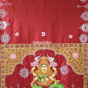 Maroon Maa Laxmi Hand-Painted Pattachitra Saree