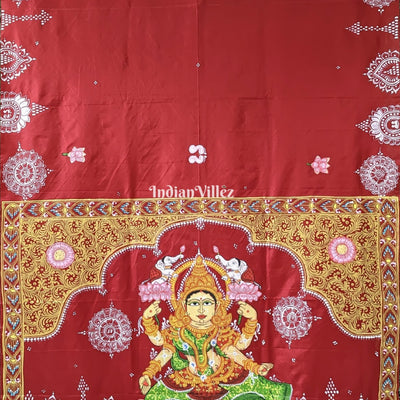 Maroon Maa Laxmi Hand-Painted Pattachitra Saree