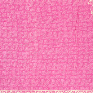 BubbleGum Pink Woven Jaipur Cotton Saree Printed With Cream Floral Motifs