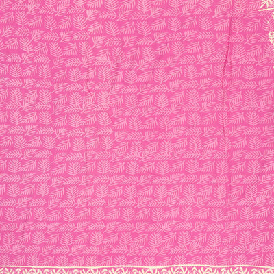 BubbleGum Pink Woven Jaipur Cotton Saree Printed With Cream Floral Motifs