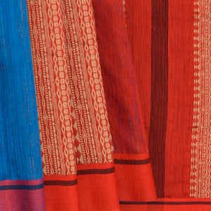 Rust Handwoven Tussar Silk Saree With Micro motifs & Stripes-Rust