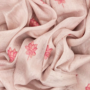 Baby Pink Handwoven Linen Saree With Floral Print